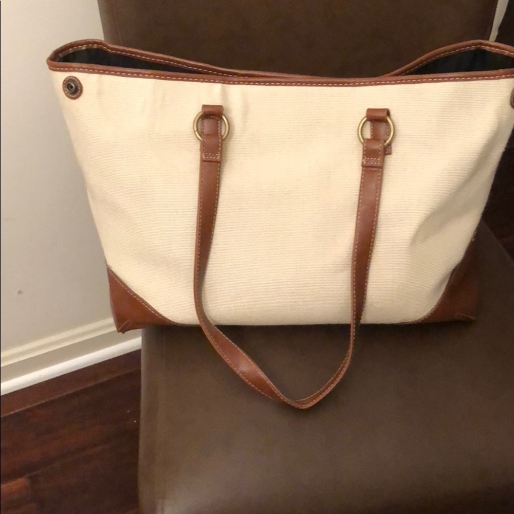 Coldwater Creek Canvas Leather Tote Bag
